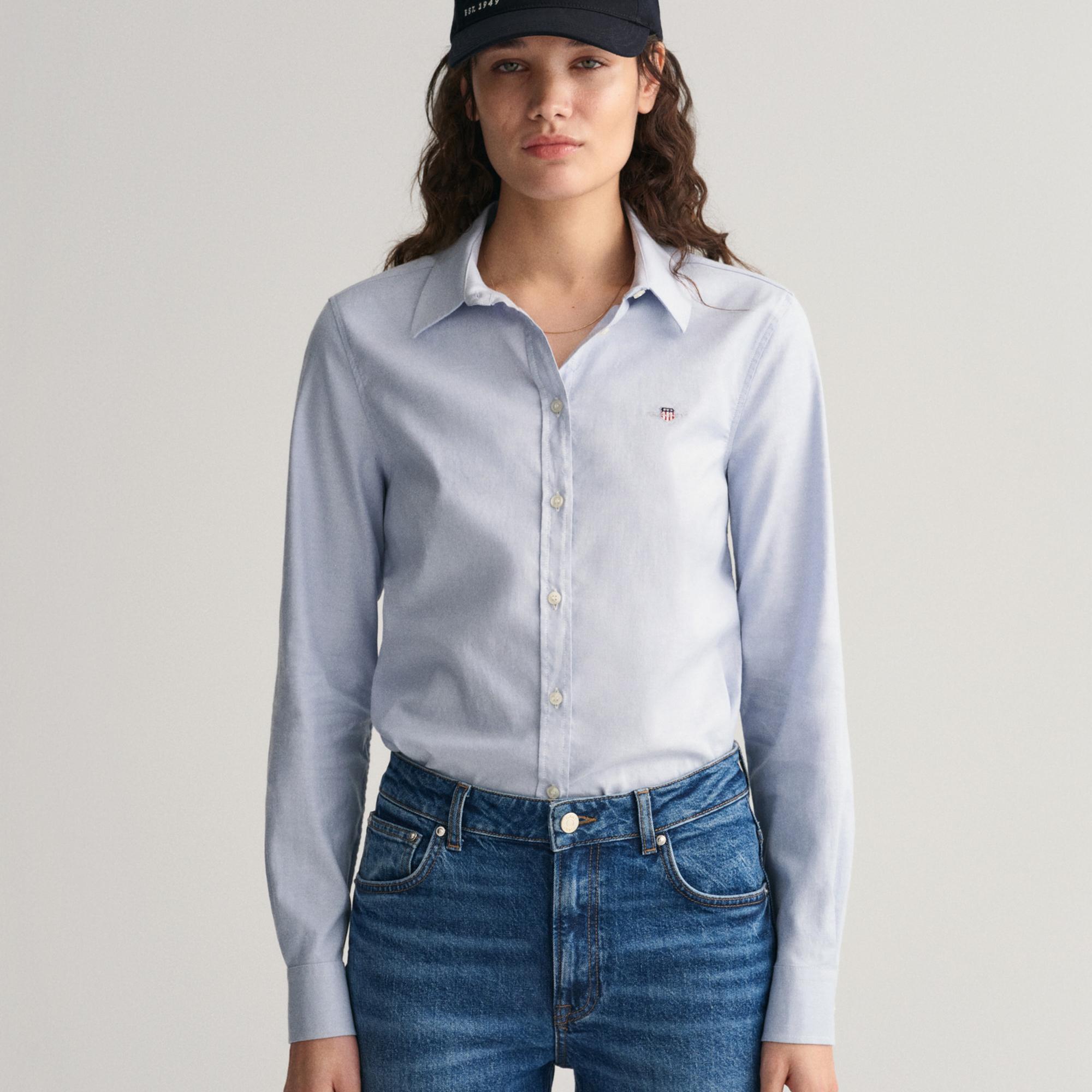 GANT Kadın Mavi Slim Fit Klasik Yaka Oxford Gömlek