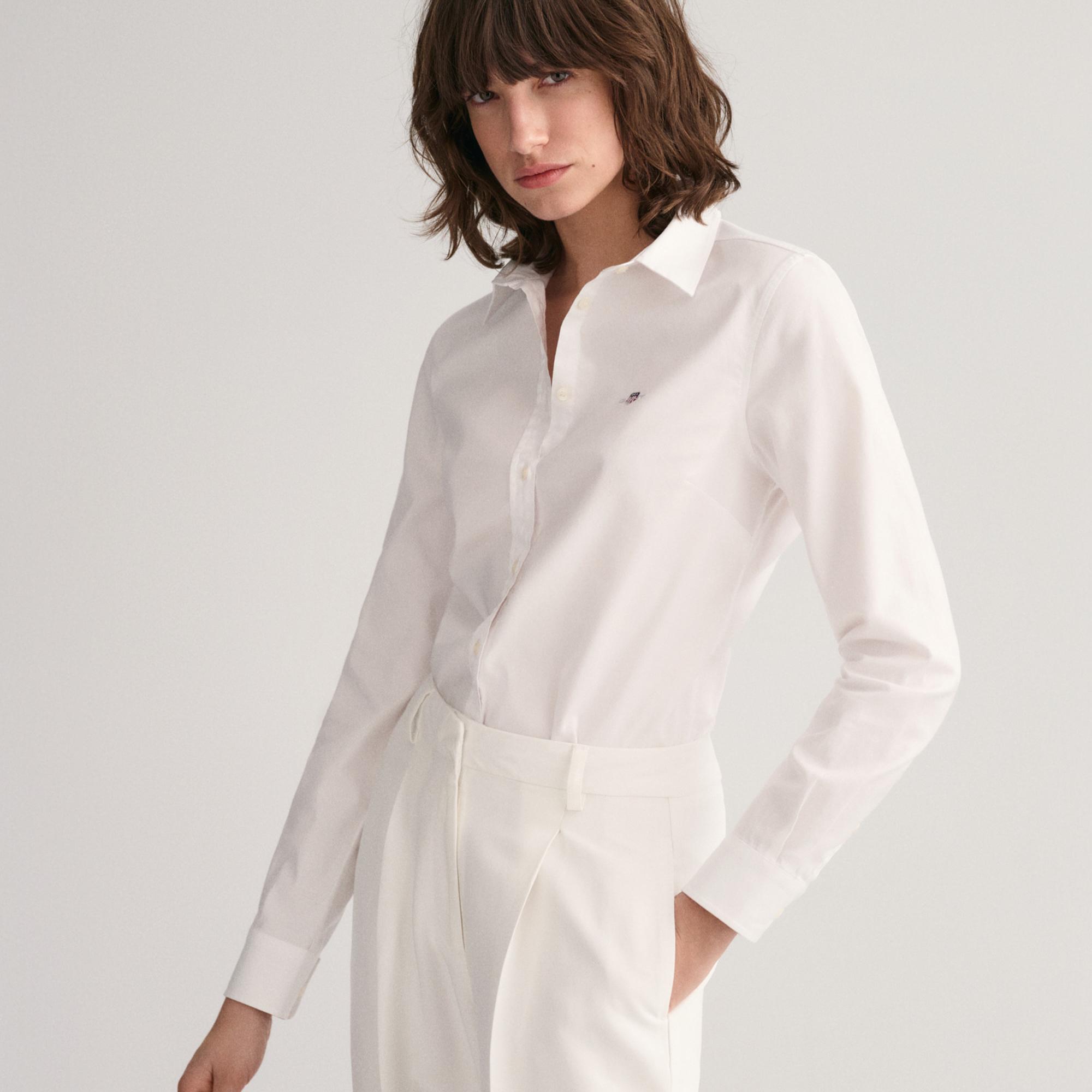 GANT Kadın Beyaz Slim Fit Klasik Yaka Oxford Gömlek