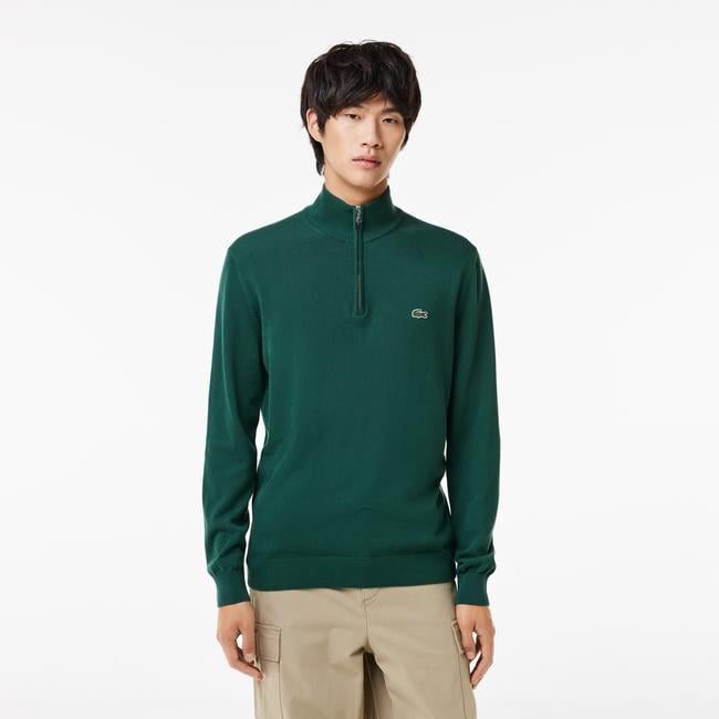  Lacoste Erkek Regular Fit Yarım Fermuarlı Koyu Yeşil Kazak