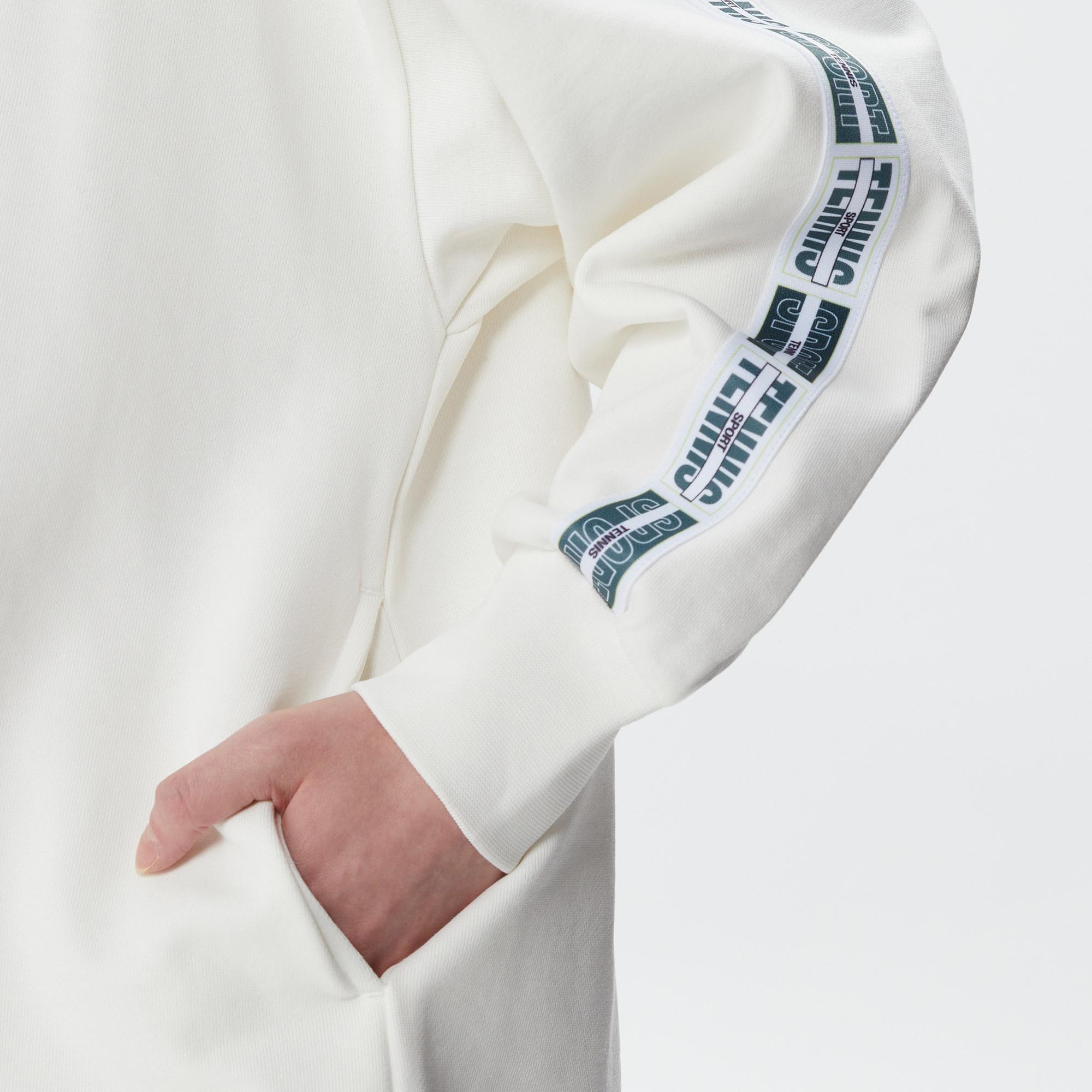 Kadın Loose Fit Truvakar Kollu Kapüşonlu Baskılı Beyaz Elbise