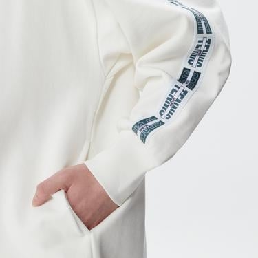  Kadın Loose Fit Truvakar Kollu Kapüşonlu Baskılı Beyaz Elbise