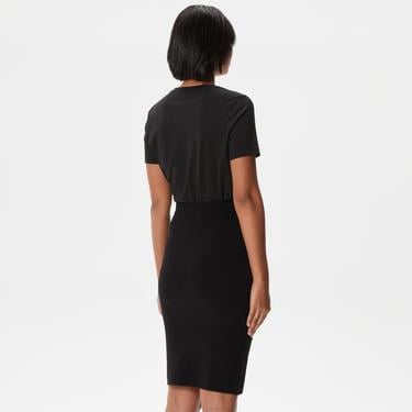  Kadın Skinny Fit Çizgili Siyah Etek