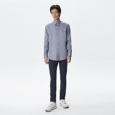  Erkek Slim Fit Düğmeli Yaka Lacivert Gömlek