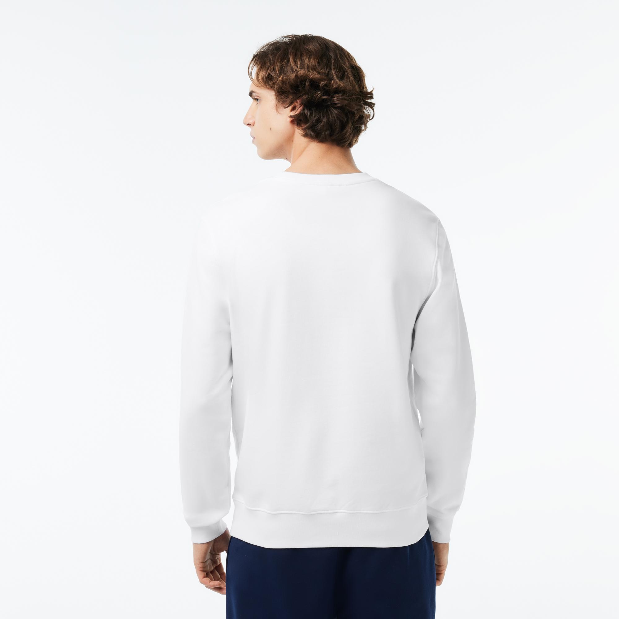 Erkek Classic Fit Bisiklet Yaka Baskılı Beyaz Sweatshirt