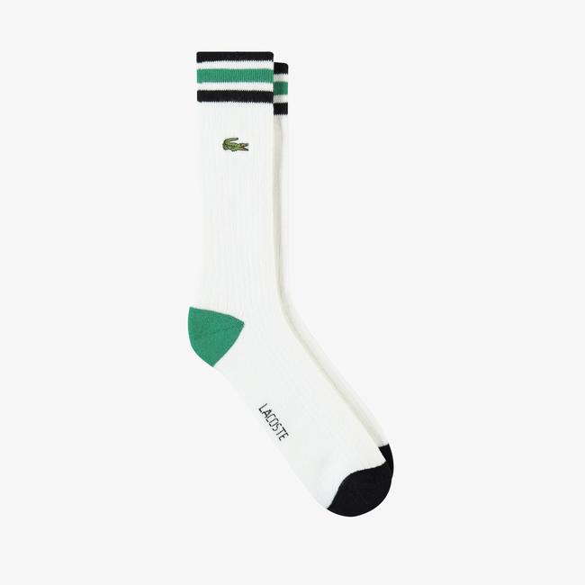  Lacoste Erkek Çizgili Beyaz Çorap