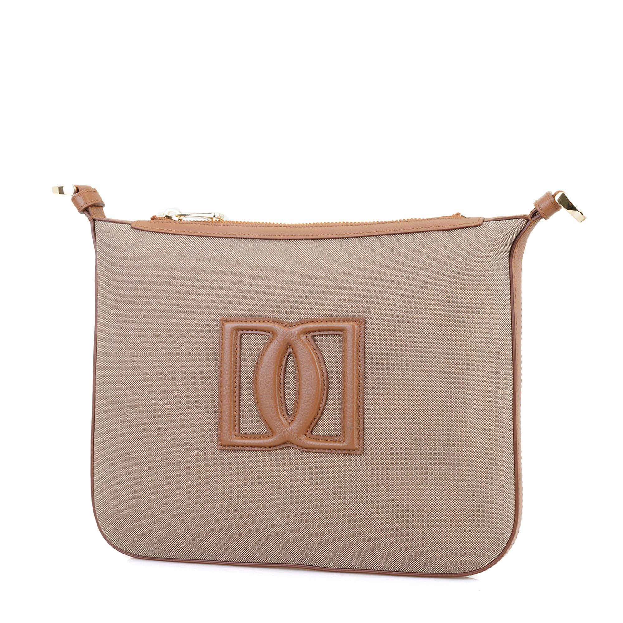 Kadın Ten Deri Biyeli Kanvas Omuz Çantası