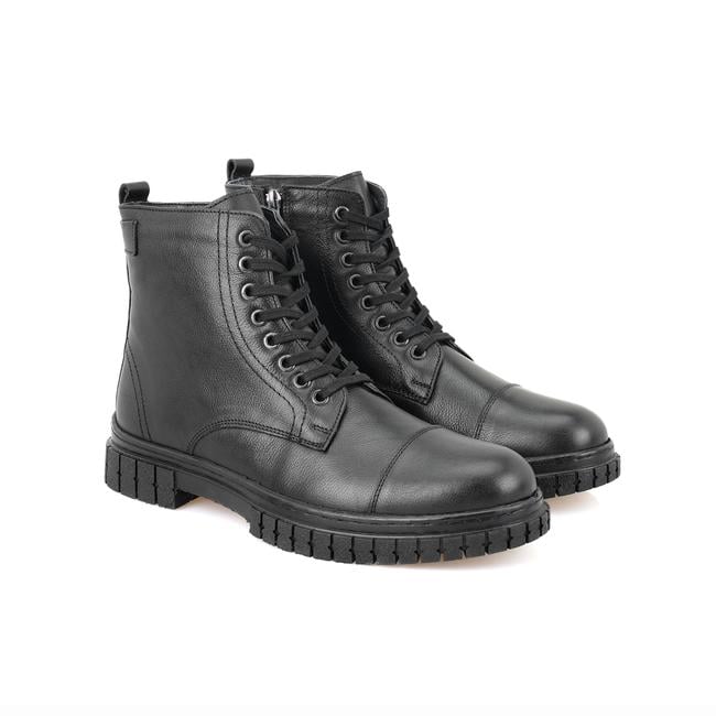  Valentin Siyah Erkek Fermuarlı Deri Bot