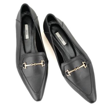  Kadın Siyah Toka Aksesuarlı Deri Loafer