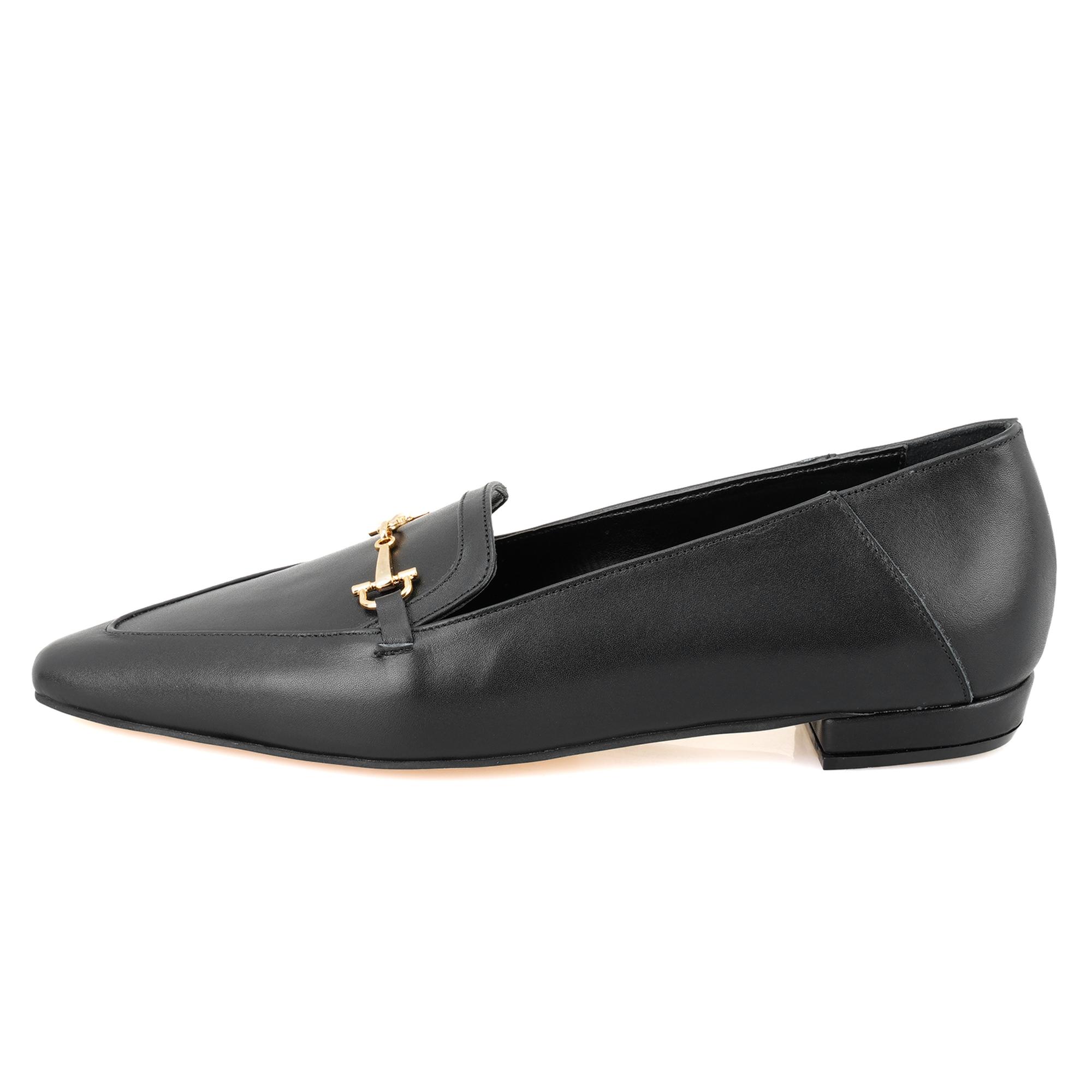 Kadın Siyah Toka Aksesuarlı Deri Loafer