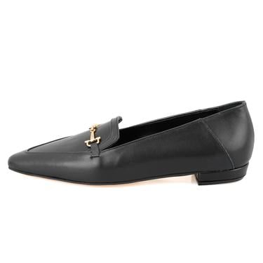  Kadın Siyah Toka Aksesuarlı Deri Loafer