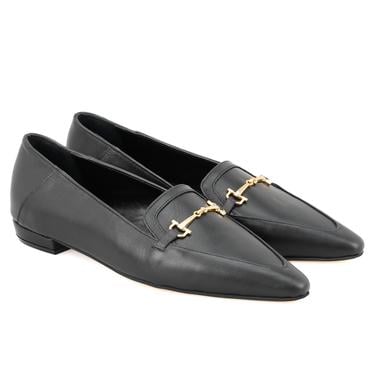  Kadın Siyah Toka Aksesuarlı Deri Loafer