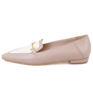  Kadın Bej Toka Aksesuarlı Deri Loafer