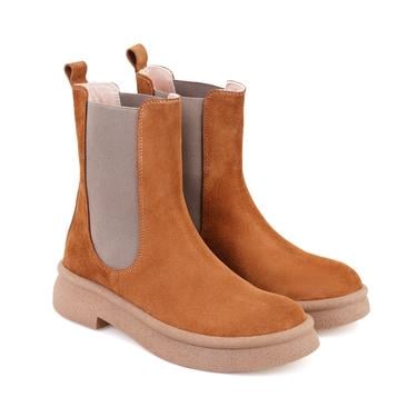 Kadın Taba Lastikli Nubuk Deri Chelsea Bot