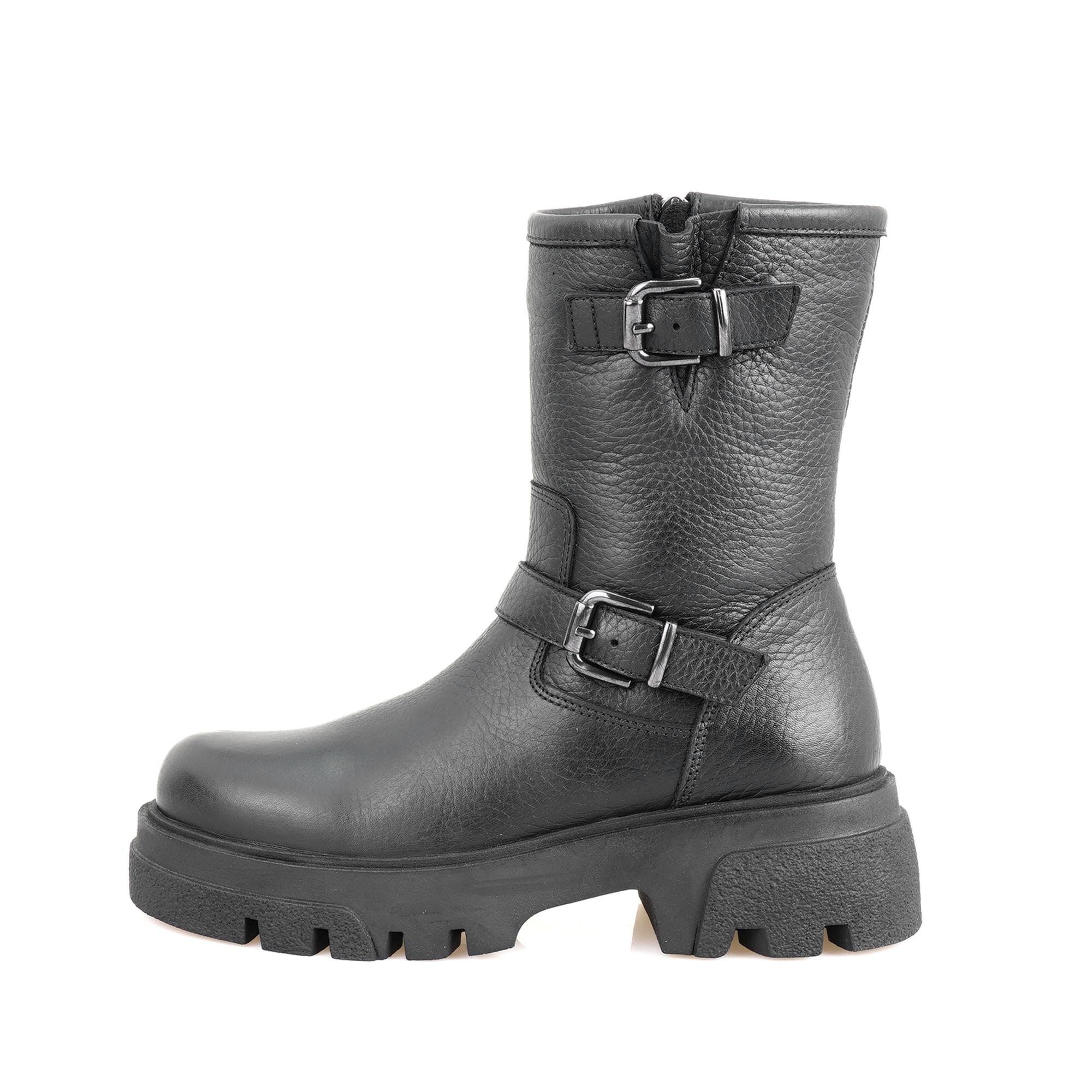 Kadın Siyah Fermuarlı Deri Bot