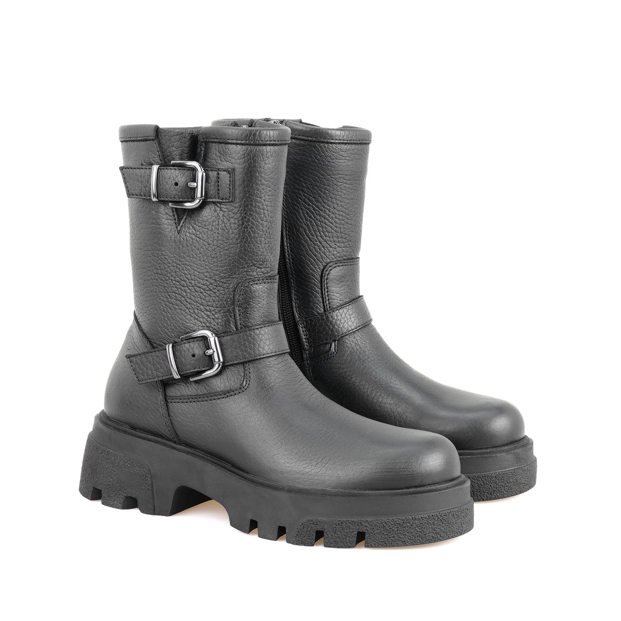 Kadın Siyah Fermuarlı Deri Bot