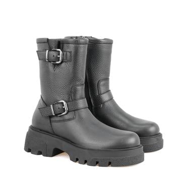  Kadın Siyah Fermuarlı Deri Bot