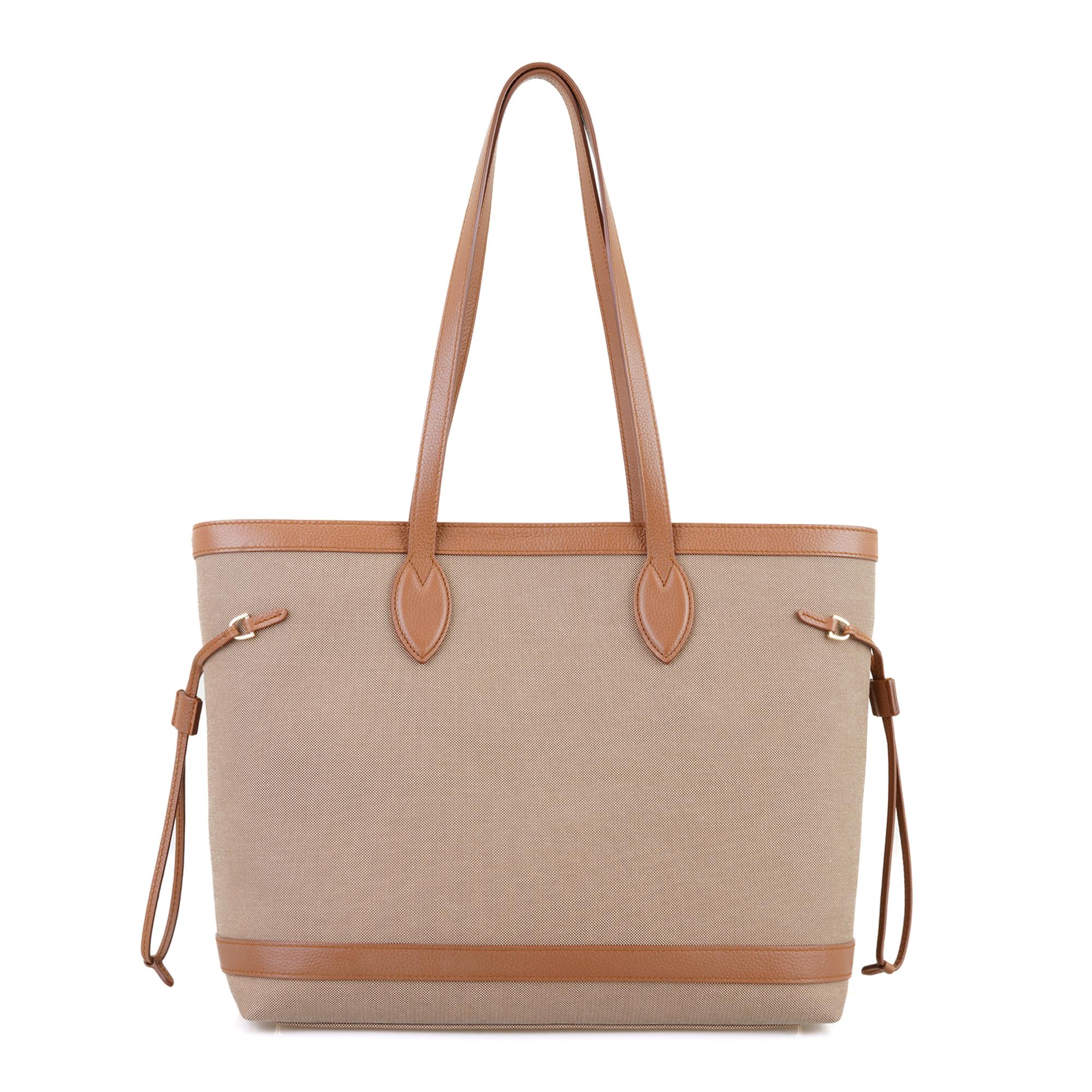 Kadın Ten Deri Biyeli Kanvas Omuz Çantası