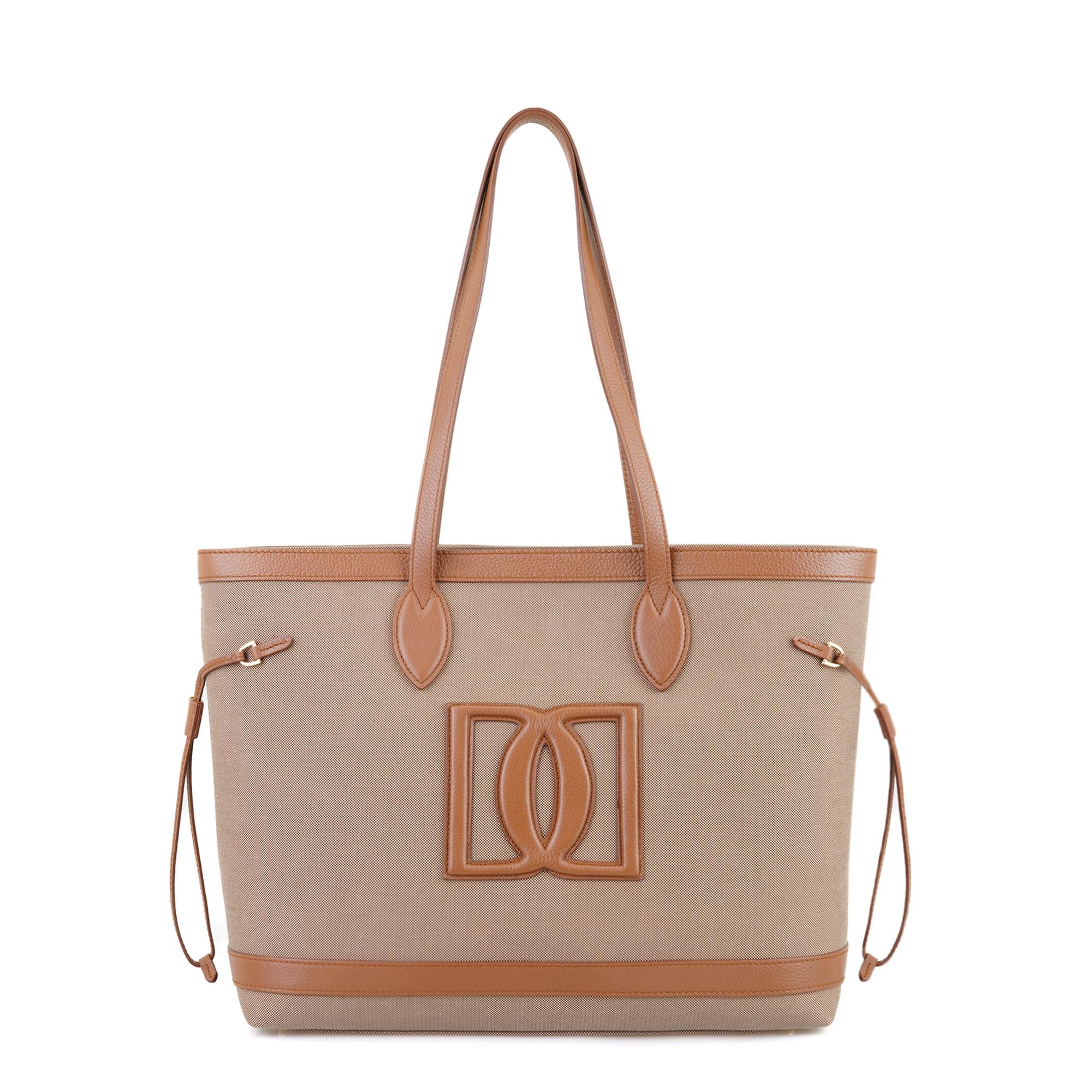 Kadın Ten Deri Biyeli Kanvas Omuz Çantası