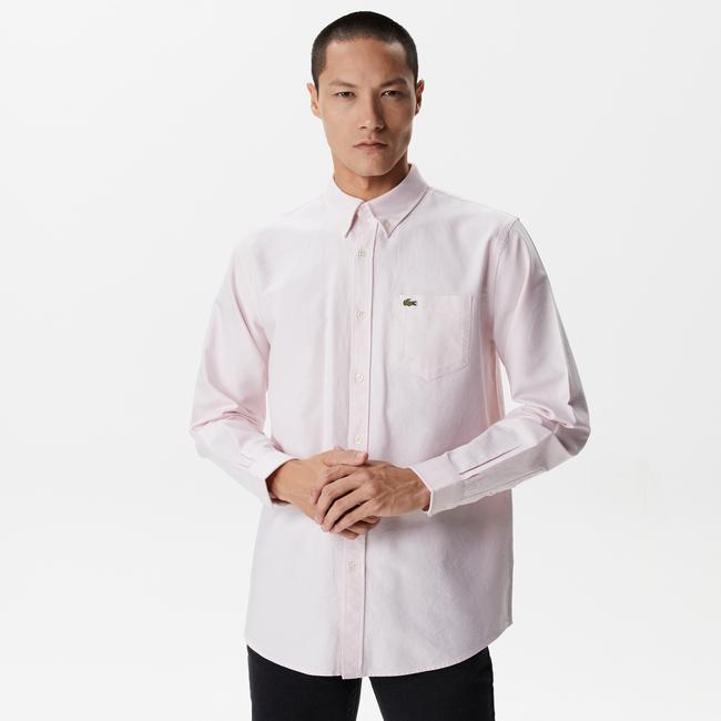  Lacoste Erkek Regular Fit Düğmeli Yaka Pembe Gömlek