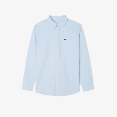  Erkek Regular Fit Düğmeli Yaka Organik Pamuk Mavi Gömlek