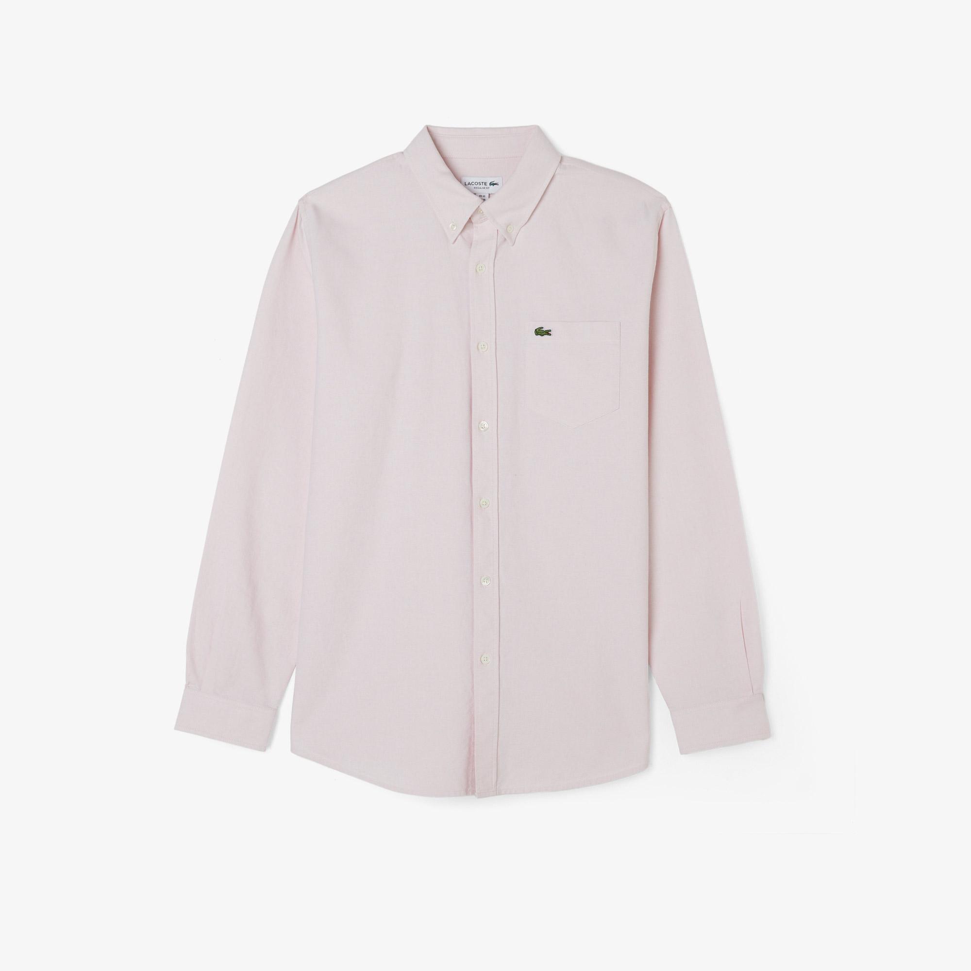 Erkek Regular Fit Düğmeli Yaka Pembe Gömlek