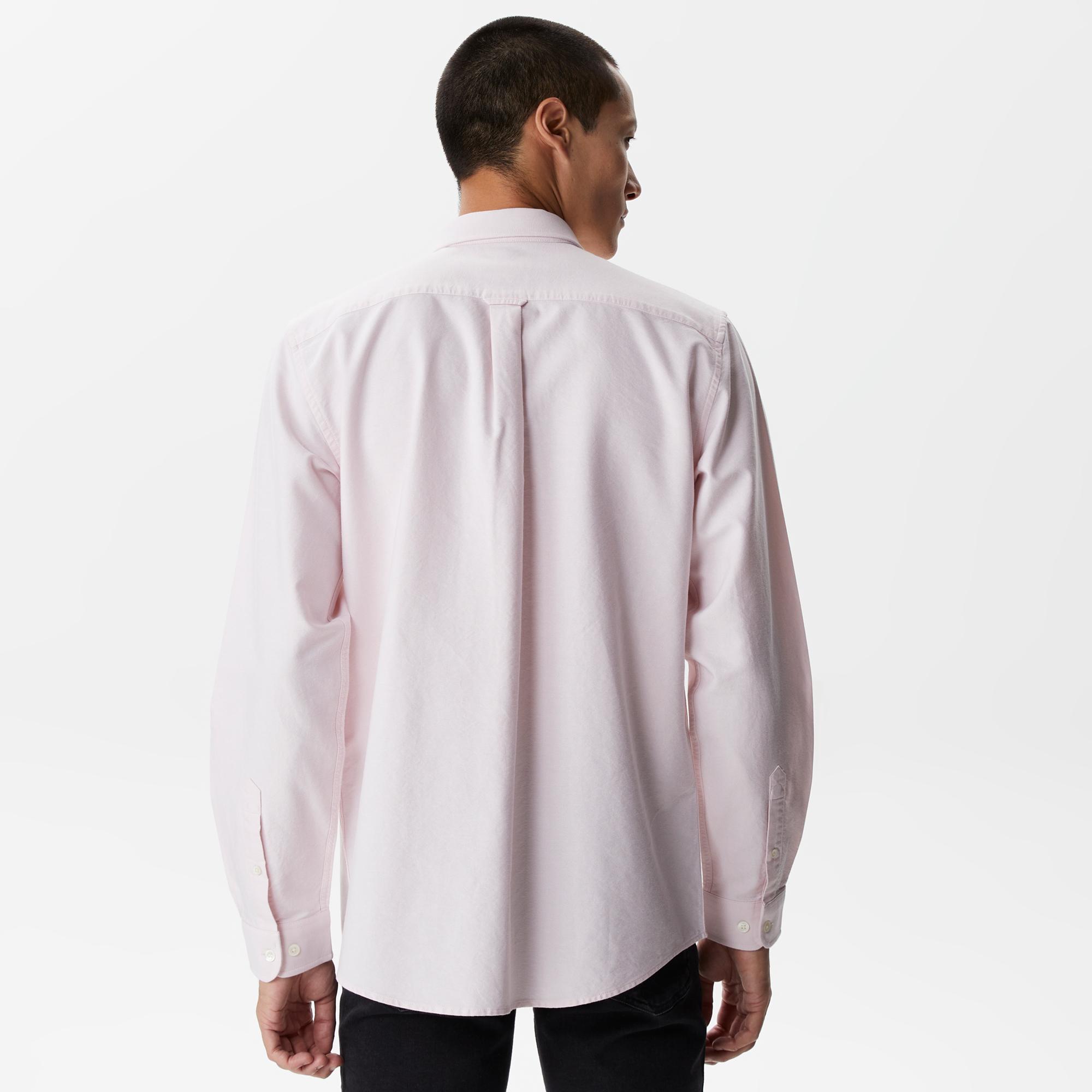 Erkek Regular Fit Düğmeli Yaka Pembe Gömlek