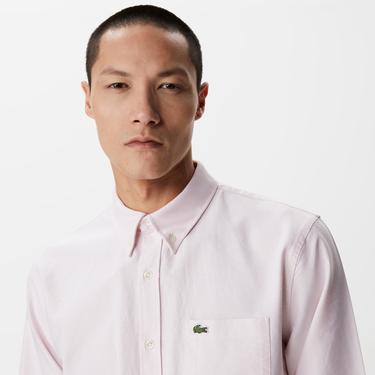  Lacoste Erkek Regular Fit Düğmeli Yaka Pembe Gömlek