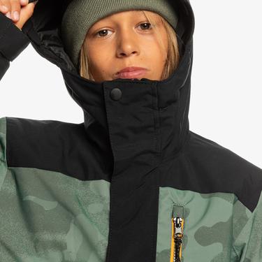  Quiksilver Mission Printed Block Youth Erkek Çocuk Yeşil Snowboard Ceketi