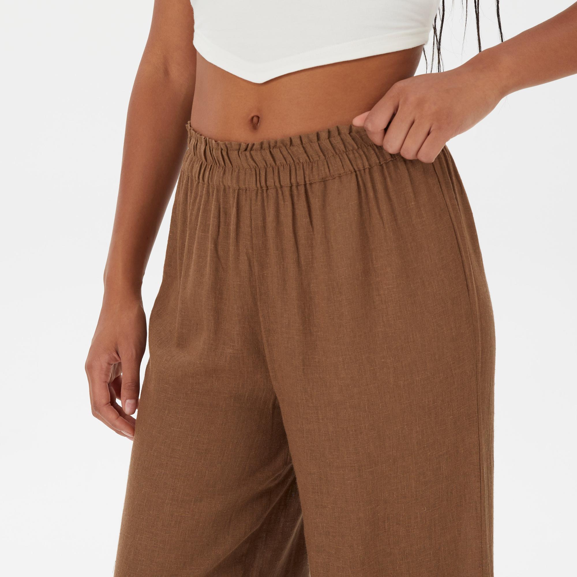 Only Onltokyo Yüksek Belli Linen Blend Kadın Kahverengi Pantolon