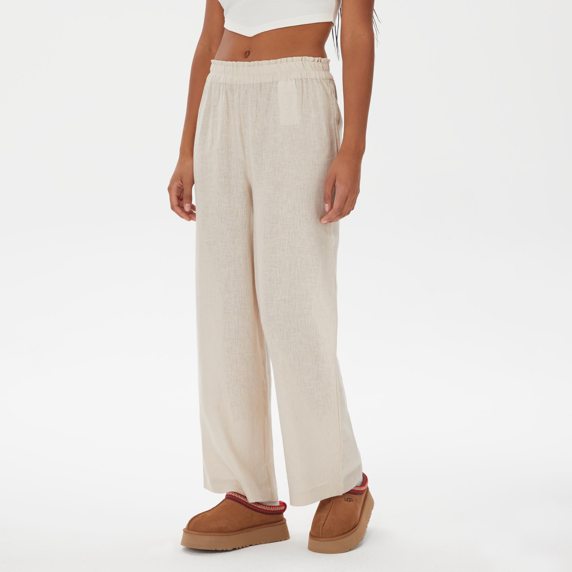 Only Onltokyo Yüksek Belli Linen Blend Kadın Krem Rengi Pantolon