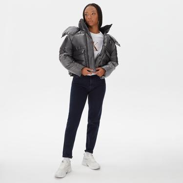  Calvin Klein Jeans Liquid Metal Puffer Kadın Siyah Mont