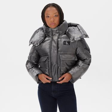  Calvin Klein Jeans Liquid Metal Puffer Kadın Siyah Mont