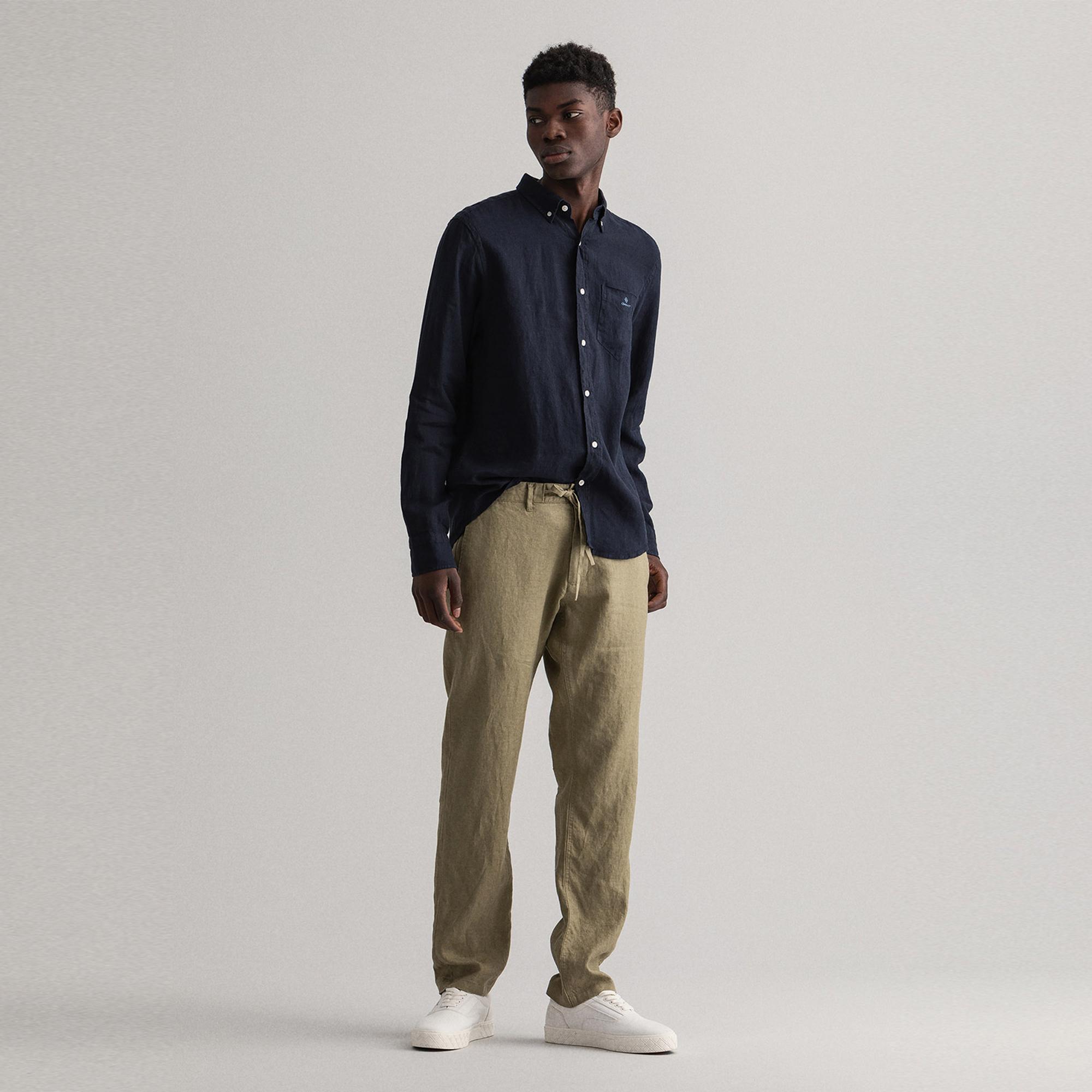 Gant Erkek Yeşil Relaxed Fit Keten Pantolon