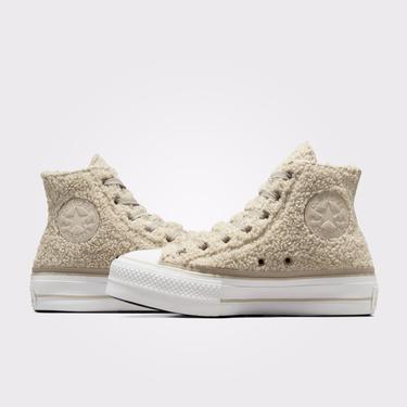 Converse Chuck Taylor All Star Lift Platform Warm Winter Kadın Bej Sneaker