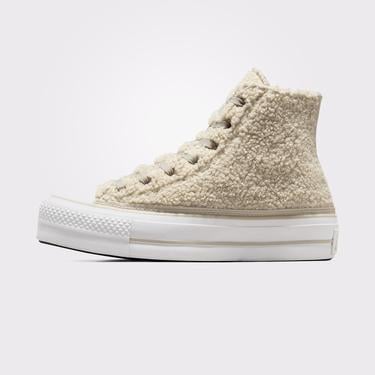  Converse Chuck Taylor All Star Lift Platform Warm Winter Kadın Bej Sneaker