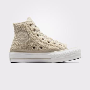  Converse Chuck Taylor All Star Lift Platform Warm Winter Kadın Bej Sneaker