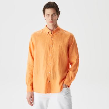  Nautica Erkek Turuncu Classic Fit Uzun Kollu Keten Gömlek