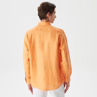  Nautica Erkek Turuncu Classic Fit Uzun Kollu Keten Gömlek