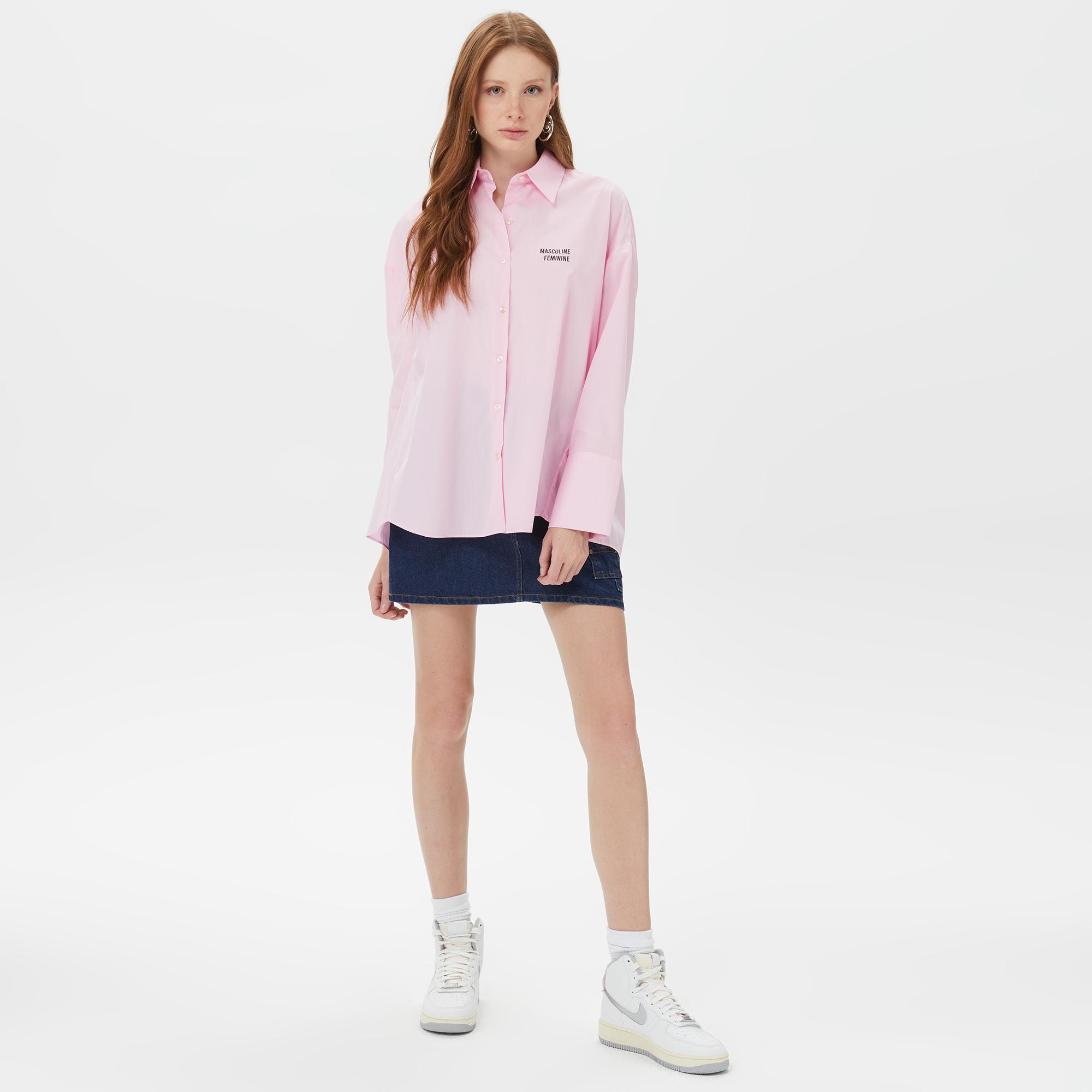 Sorbe Oversize Kadın Pembe Gömlek