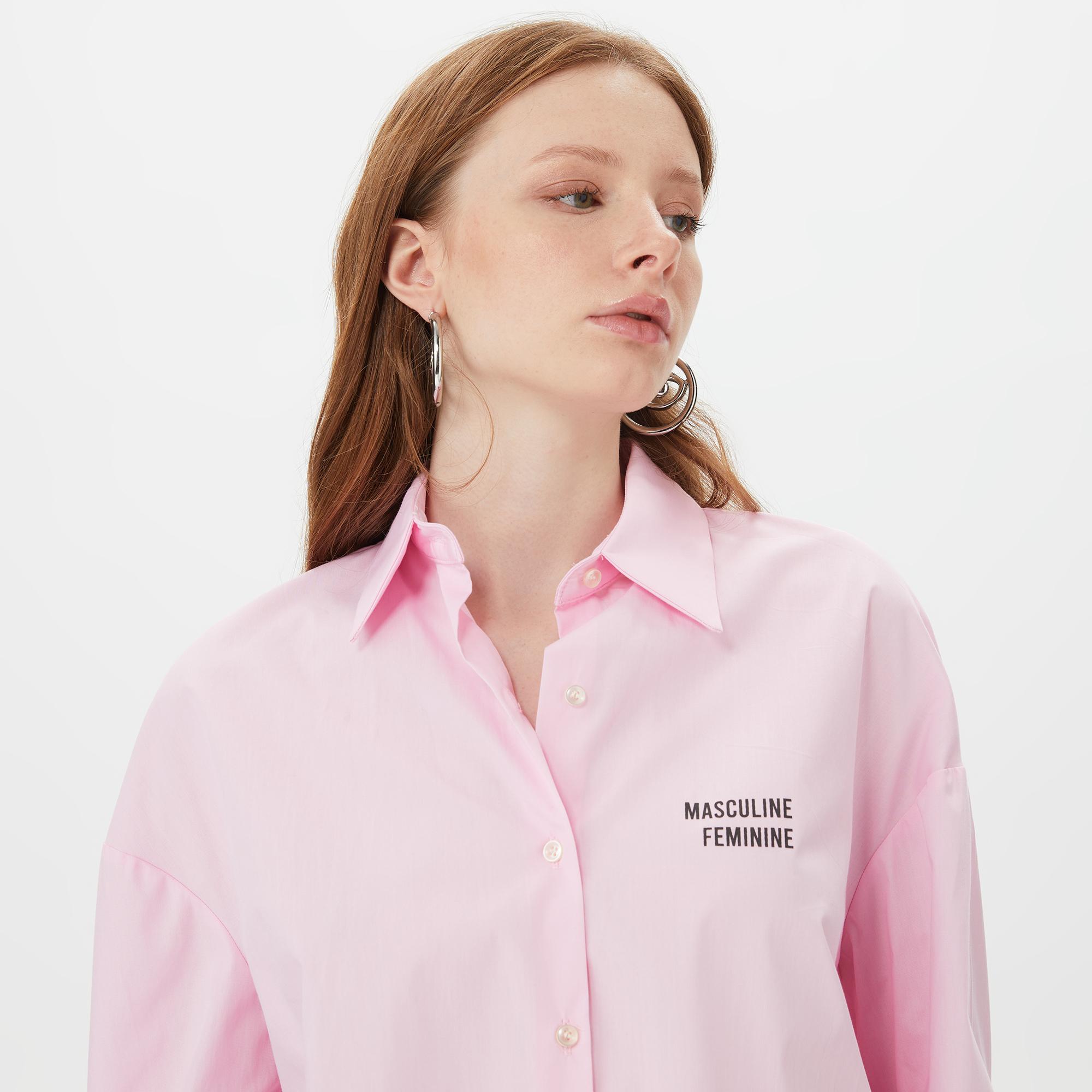 Sorbe Oversize Kadın Pembe Gömlek