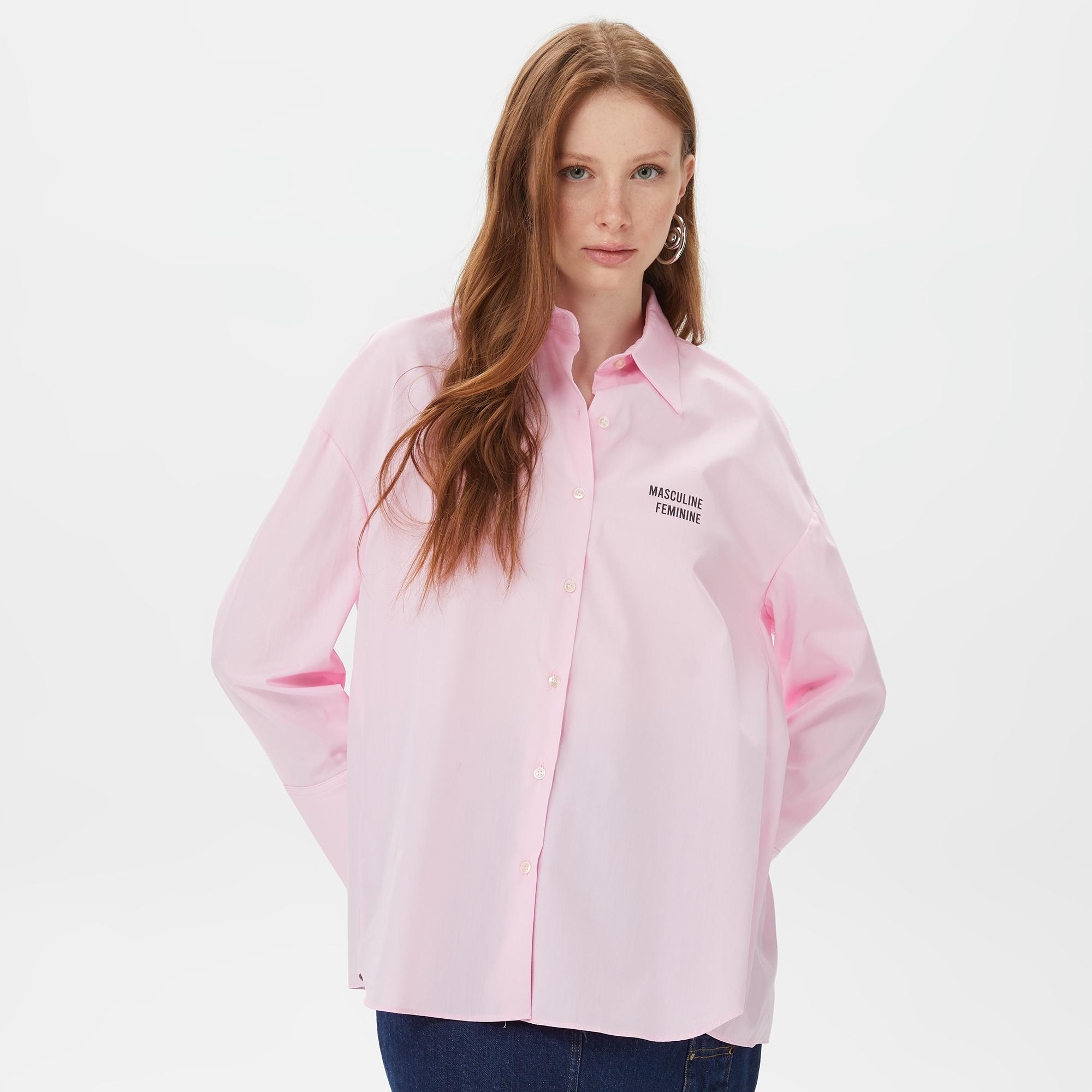 Sorbe Oversize Kadın Pembe Gömlek