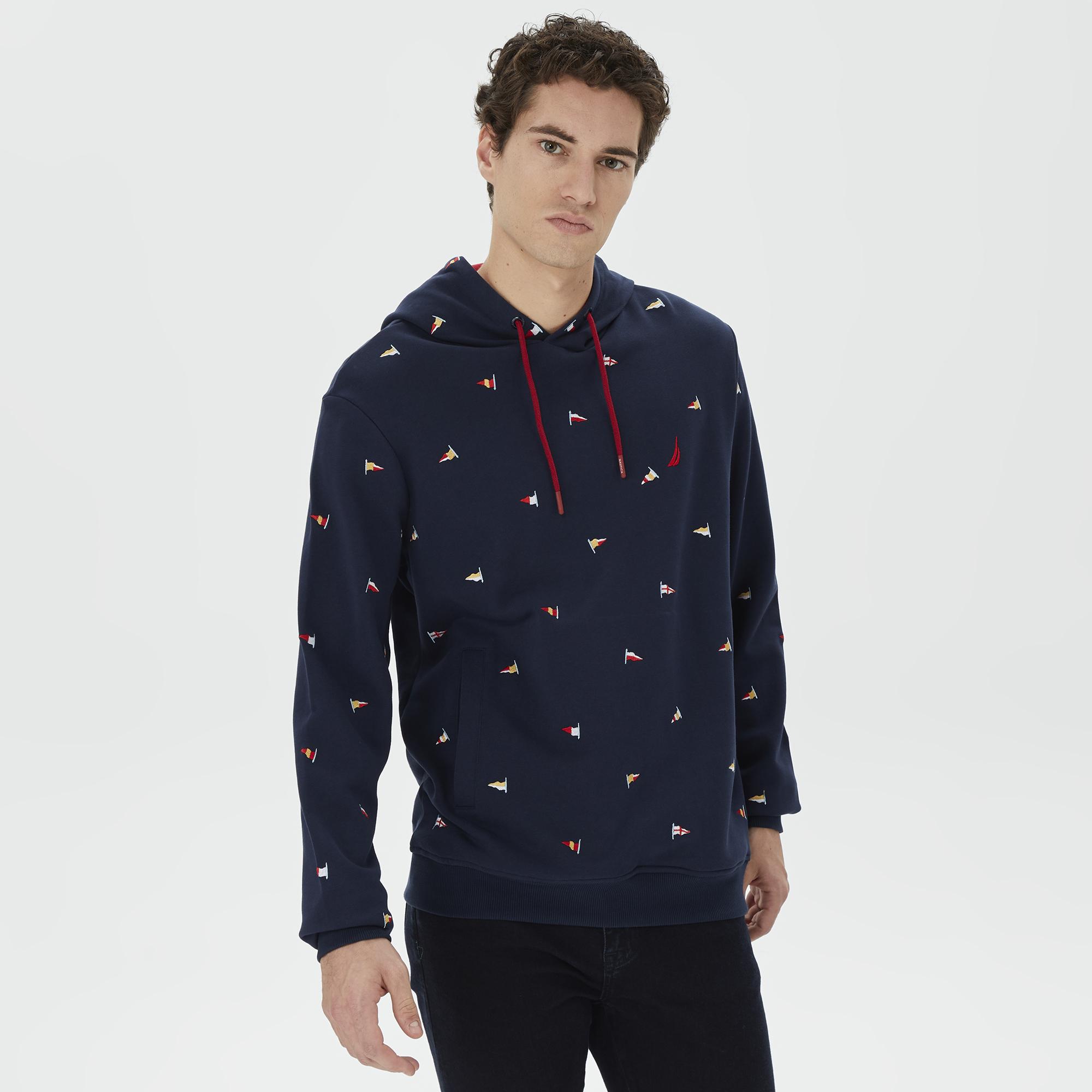 Nautica Erkek Lacivert Standart Fit İşlemeli KapüşonluSweatshirt