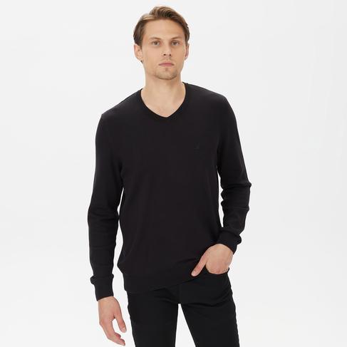  Nautica Erkek Siyah Standart Fit V Yaka Triko
