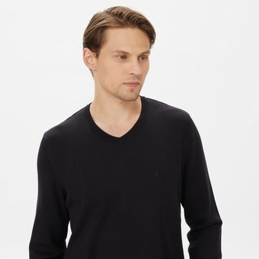 Nautica Erkek Siyah Standart Fit V Yaka Triko