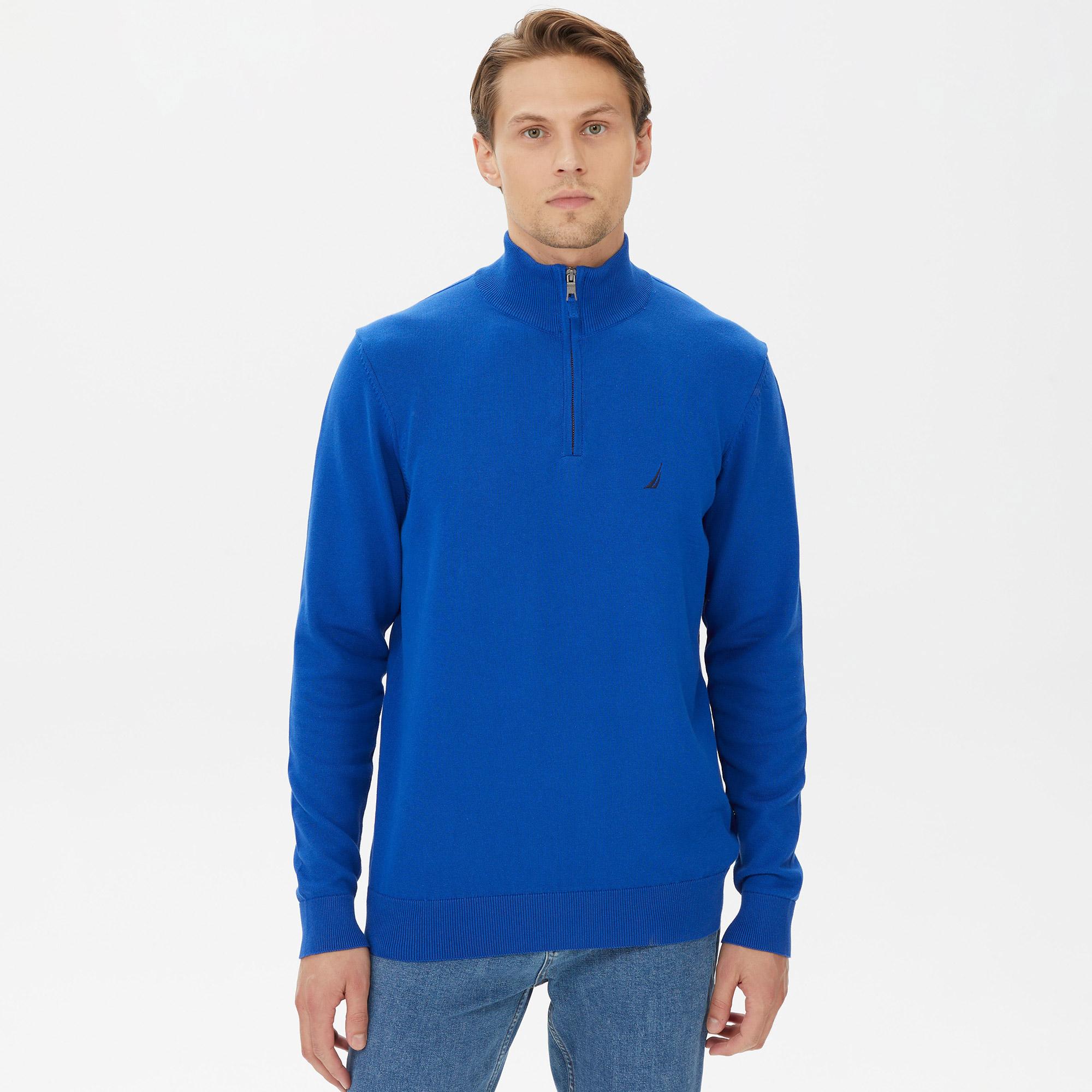 Nautica Erkek Mavi Standart Fit Dik Yakalı Kazak