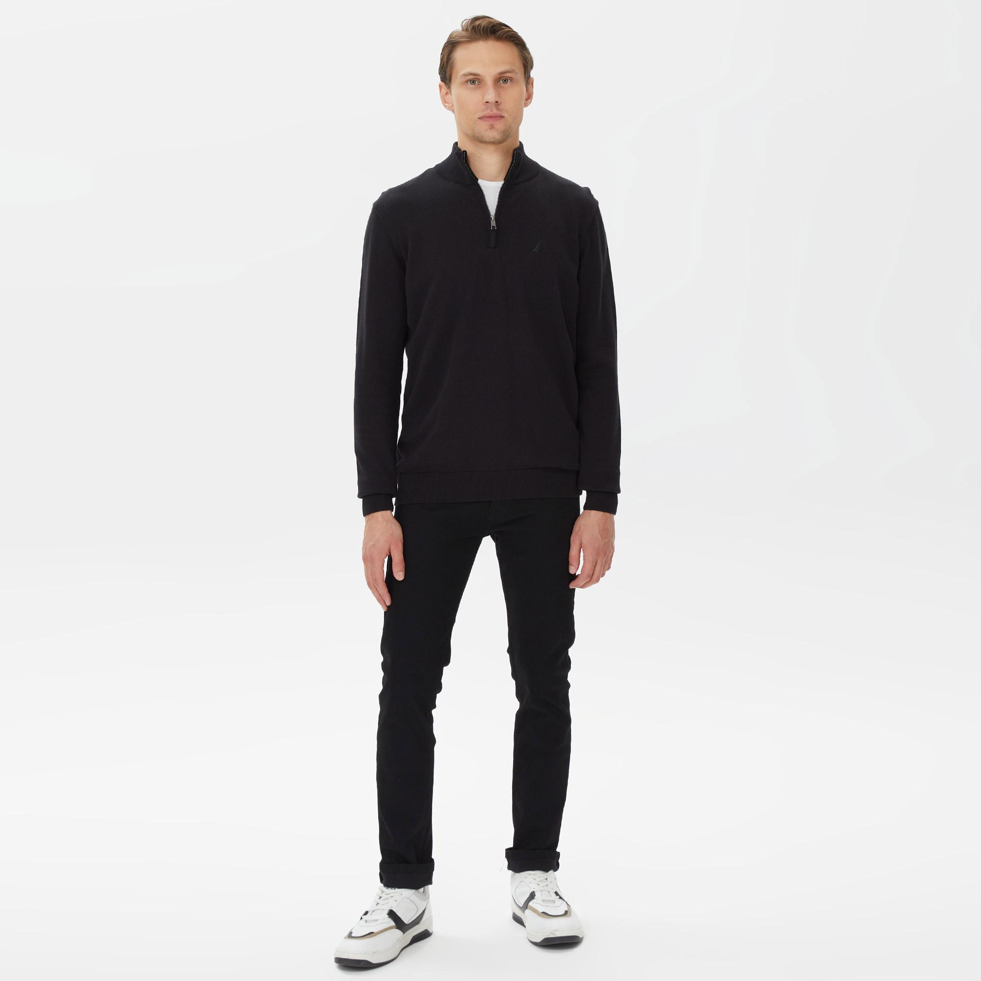 Nautica Erkek Siyah Standart Fit Dik Yakalı Triko