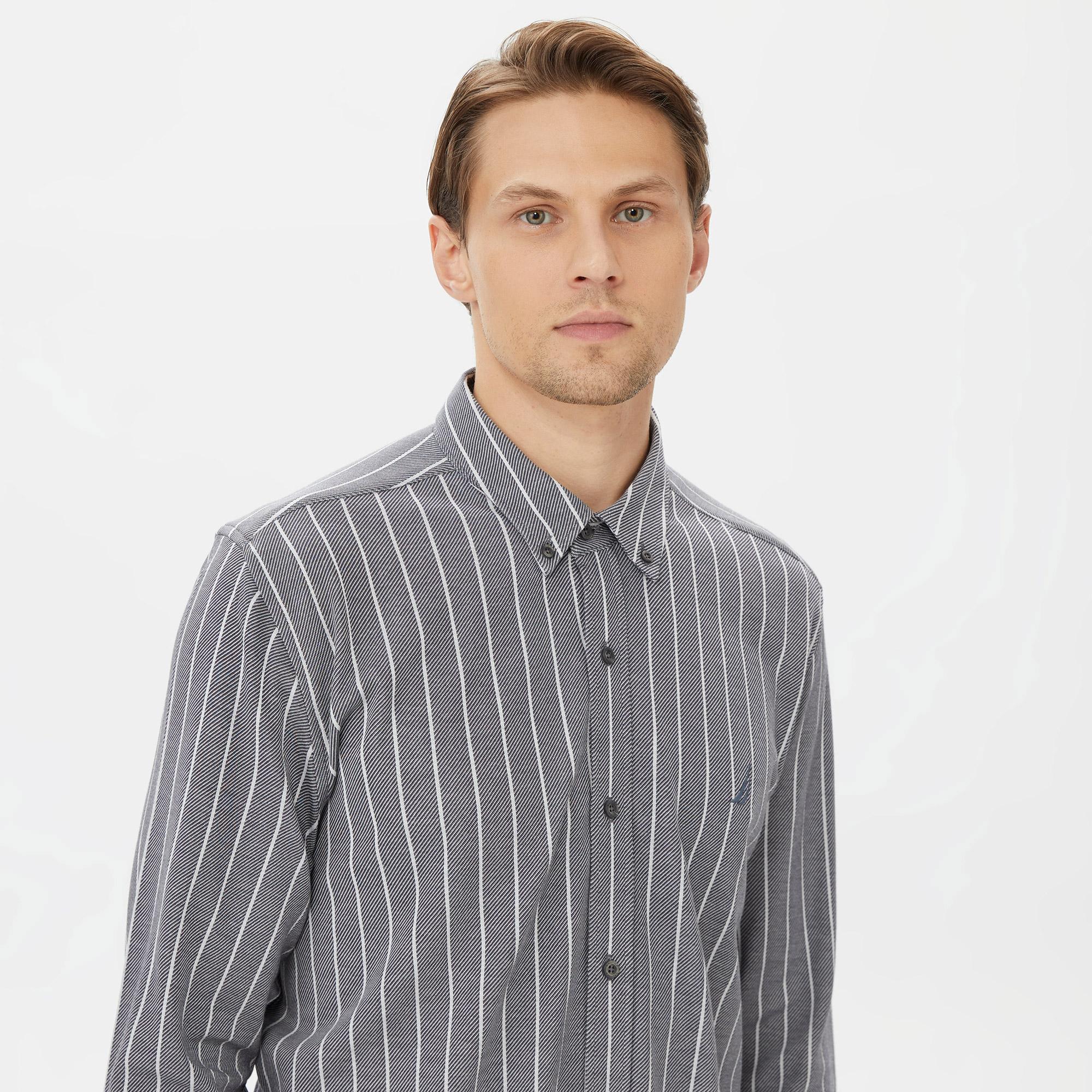 Nautica Erkek Gri Classic Fit Uzun Kollu Çizgili Gömlek