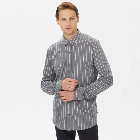  Nautica Erkek Gri Classic Fit Uzun Kollu Çizgili Gömlek