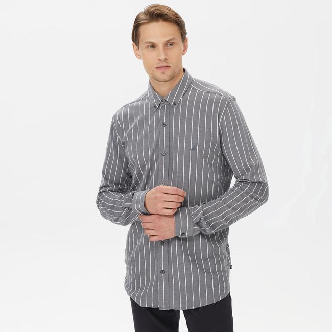  Nautica Erkek Gri Classic Fit Uzun Kollu Çizgili Gömlek