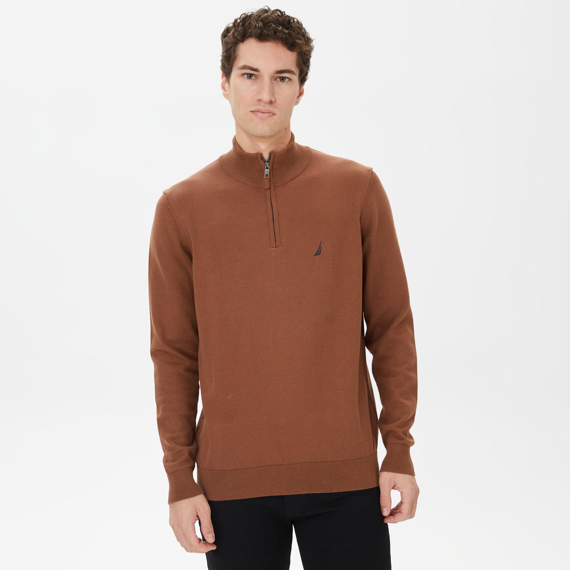 Nautica Erkek Kahverengi Standart Fit Dik Yakalı Triko